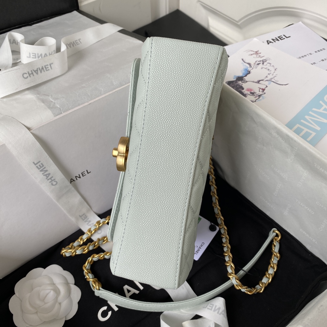 Top Handle Mini Grained Calfskin Flap Chain Handbag Shoulder Bag AS3982 Light Blue